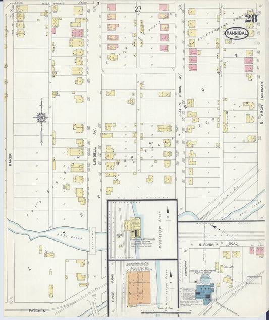 Sanborn Fire Insurance Map from Hannibal, Marion County, Missouri (1913), Sheet #0028 - Historic Sanborn Fire Insurance Map Print, vintage old map wall art, antique decor, genealogy gift, Missouri Missouri map