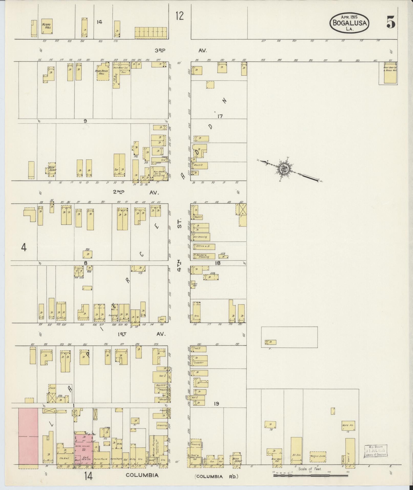 Sanborn Fire Insurance Map from Bogalusa, Washington Parish, Louisiana (1915), Sheet #0005 - Complete Map Set gallery image, historic Sanborn map, vintage wall art, Louisiana Louisiana