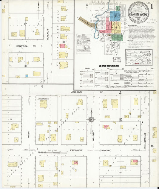 Sanborn Fire Insurance Map from Medicine Lodge, Barber County, Kansas (1917), Sheet #0001 - Historic Sanborn Fire Insurance Map Print, vintage old map wall art, antique decor, genealogy gift, Kansas Kansas map