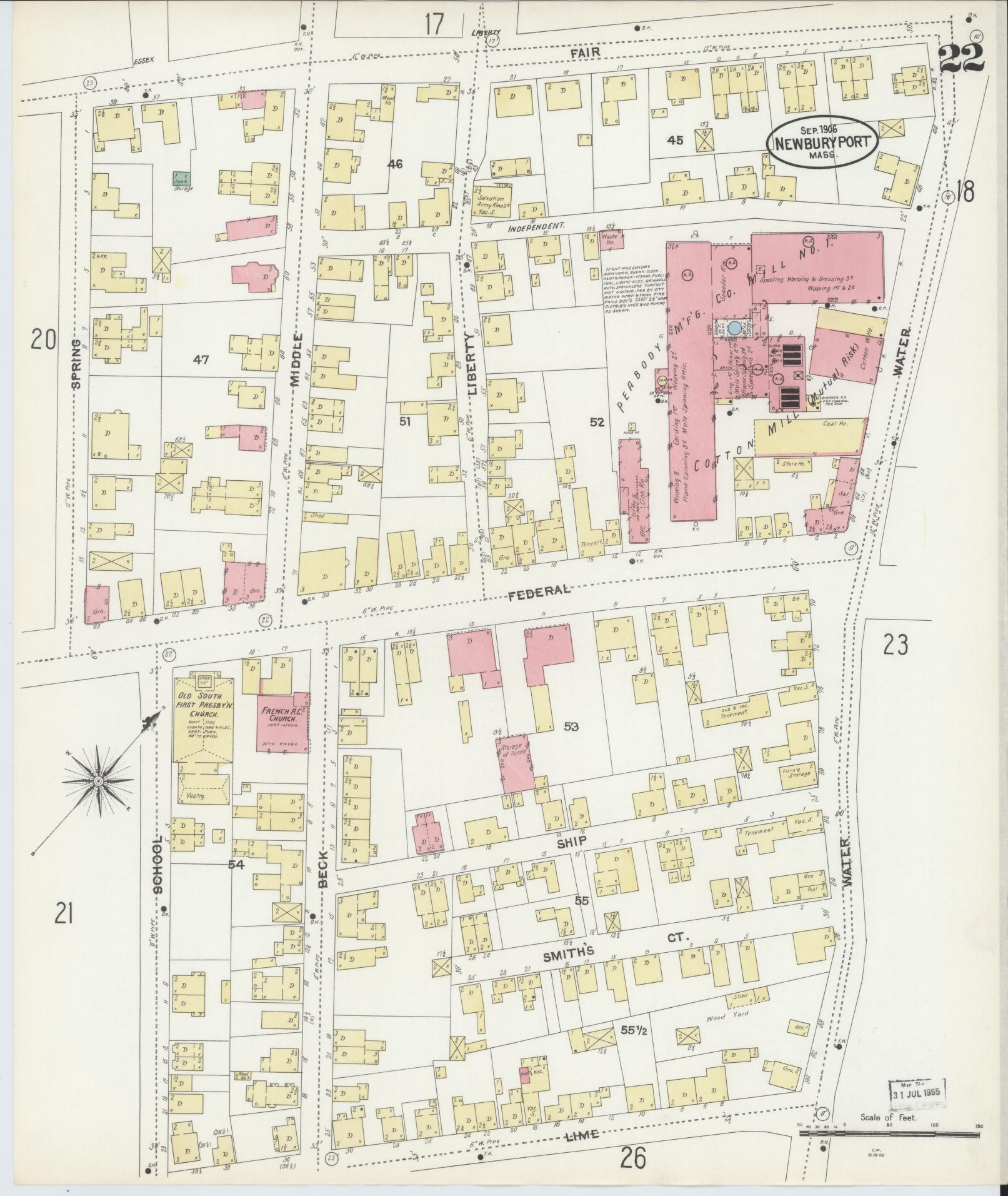 Sanborn Fire Insurance Map from Newburyport, Essex County, Massachusetts (1906), Sheet #0022 - Complete Map Set gallery image, historic Sanborn map, vintage wall art, Massachusetts Massachusetts