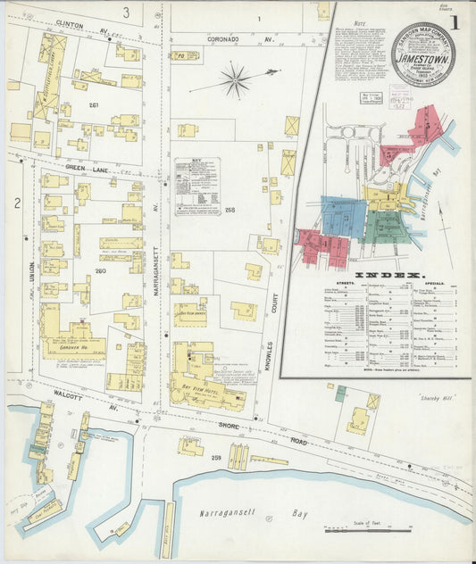 Sanborn Fire Insurance Map from Jamestown, Newport County, Rhode Island (1903), Sheet #0001 - Historic Sanborn Fire Insurance Map Print, vintage old map wall art, antique decor, genealogy gift, Rhode Island Rhode Island map