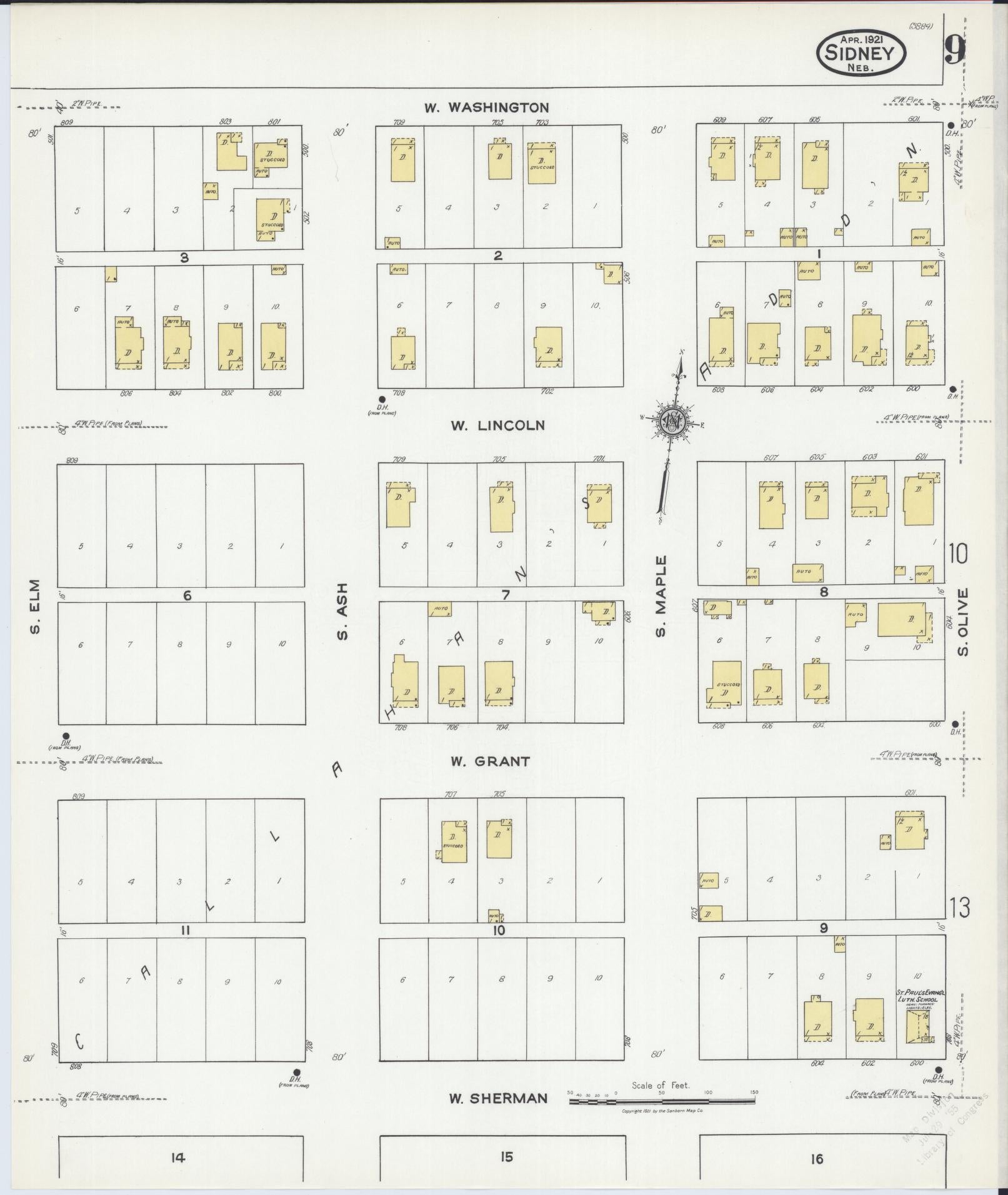 Sanborn Fire Insurance Map from Sidney, Cheyenne County, Nebraska (1921), Sheet #0009 - Complete Map Set gallery image, historic Sanborn map, vintage wall art, Nebraska Nebraska