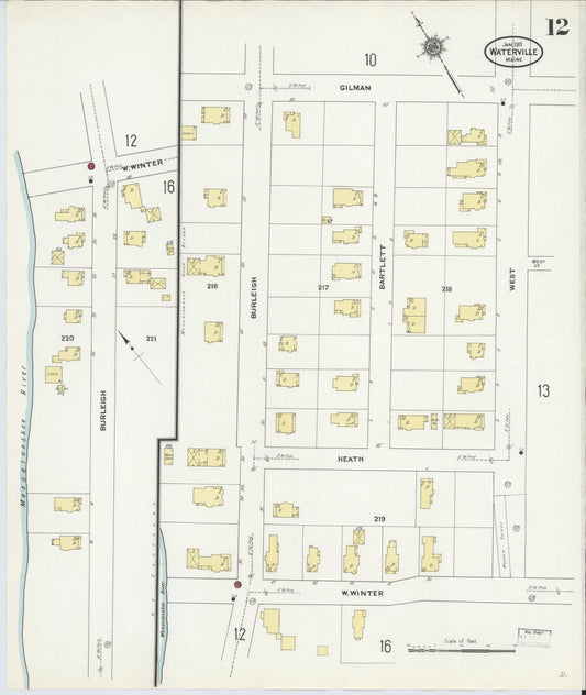 Sanborn Fire Insurance Map from Waterville, Kennebec County, Maine (1911), Sheet #0012 - Historic Sanborn Fire Insurance Map Print, vintage old map wall art, antique decor, genealogy gift, Maine Maine map