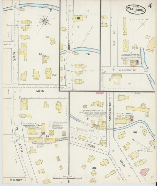 Sanborn Fire Insurance Map from Wellsboro, Tioga County, Pennsylvania (1891), Sheet #0004 - Historic Sanborn Fire Insurance Map Print, vintage old map wall art, antique decor, genealogy gift, Pennsylvania Pennsylvania map