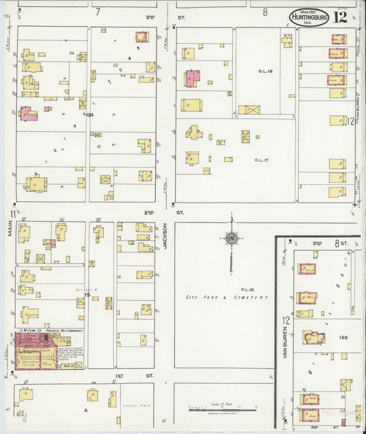 Sanborn Fire Insurance Map from Huntingburg, Dubois County, Indiana (1921), Sheet #0012 - Historic Sanborn Fire Insurance Map Print, vintage old map wall art, antique decor, genealogy gift, Indiana Indiana map