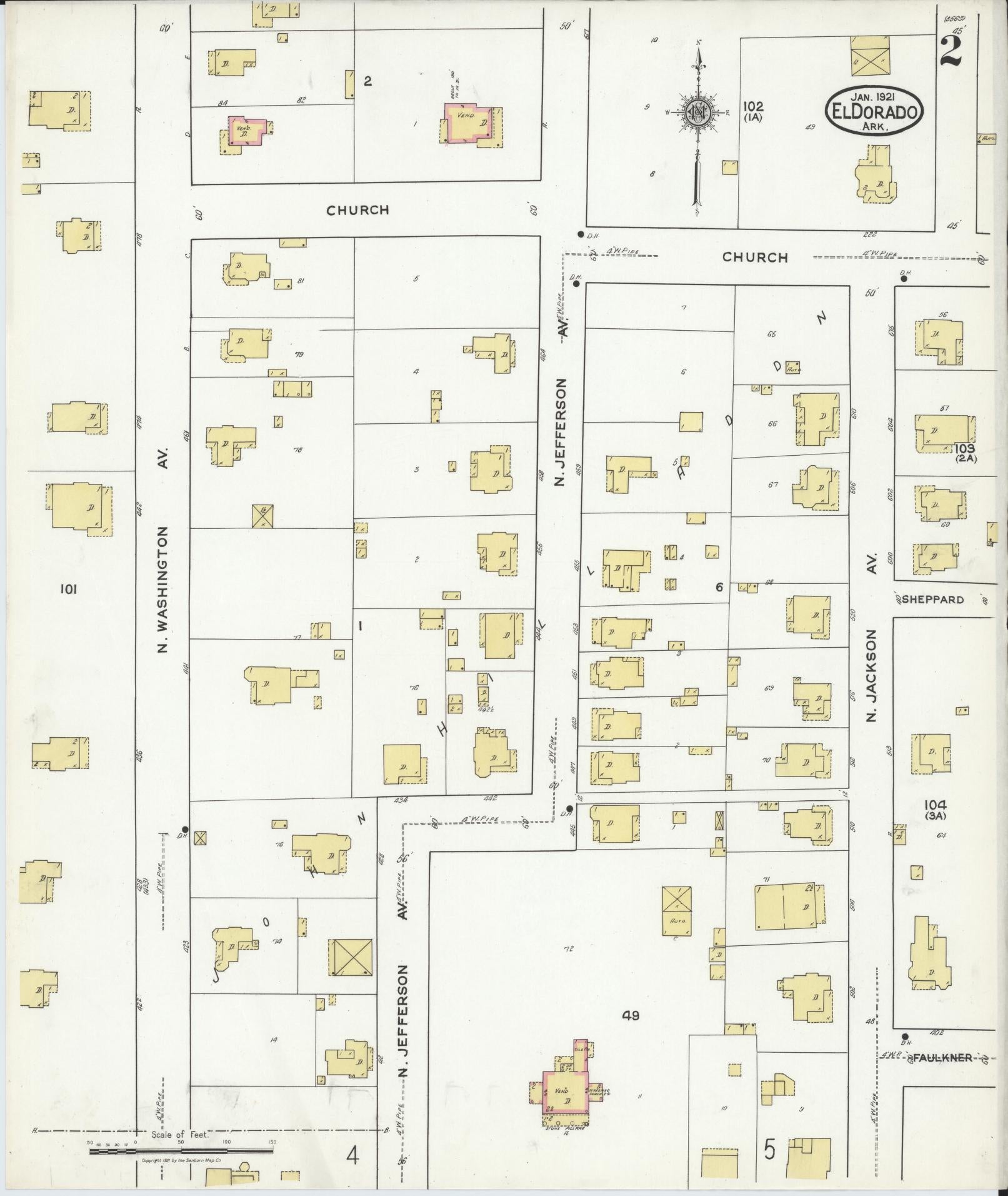 Sanborn Fire Insurance Map from El Dorado, Union County, Arkansas (1921), Sheet #0002 - Historic Sanborn Fire Insurance Map Print, vintage old map wall art, antique decor, genealogy gift, Arkansas Arkansas map