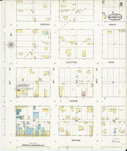 Sanborn Fire Insurance Map from Humboldt, Allen County, Kansas (1893), Sheet #0003 - Historic Sanborn Fire Insurance Map Print, vintage old map wall art, antique decor, genealogy gift, Kansas Kansas map