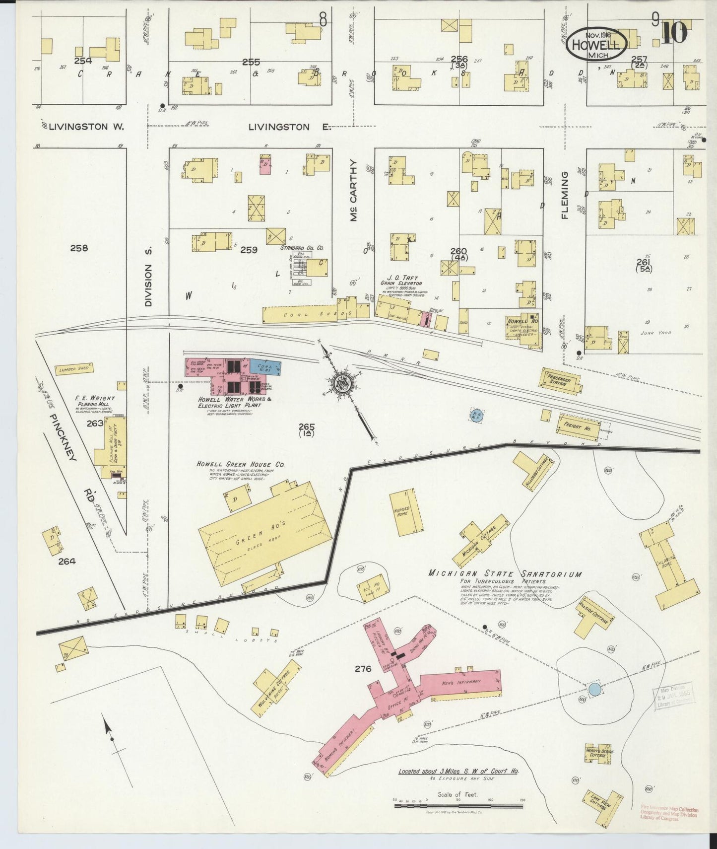 Sanborn Fire Insurance Map from Howell, Livingston County, Michigan (1916), Sheet #0010 - Complete Map Set gallery image, historic Sanborn map, vintage wall art, Michigan Michigan