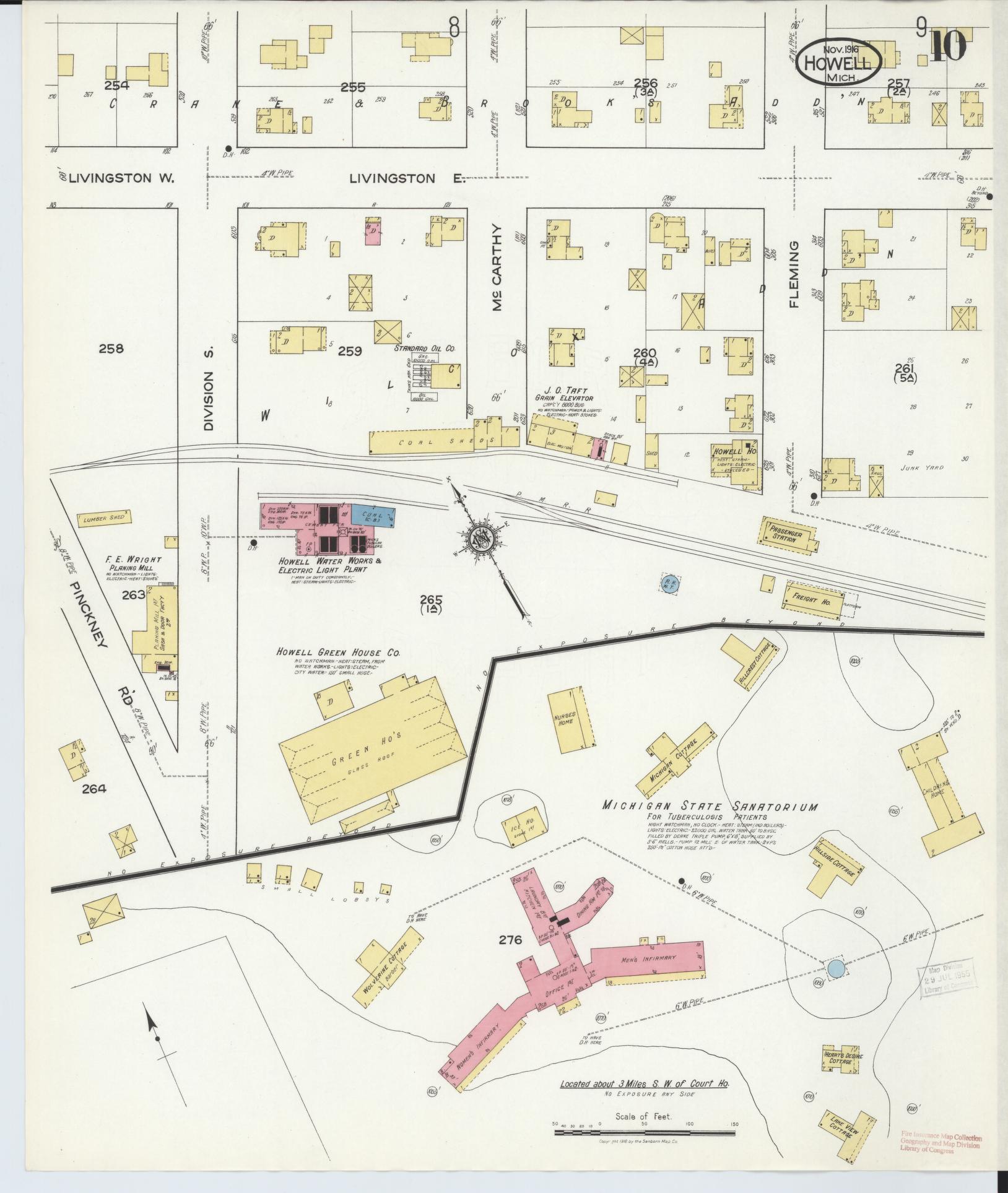 Sanborn Fire Insurance Map from Howell, Livingston County, Michigan (1916), Sheet #0010 - Complete Map Set gallery image, historic Sanborn map, vintage wall art, Michigan Michigan