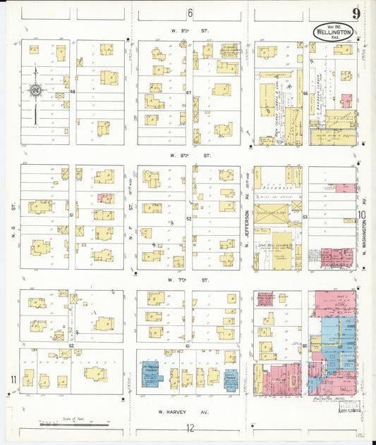Sanborn Fire Insurance Map from Wellington, Sumner County, Kansas (1912), Sheet #0009 - Historic Sanborn Fire Insurance Map Print, vintage old map wall art, antique decor, genealogy gift, Kansas Kansas map