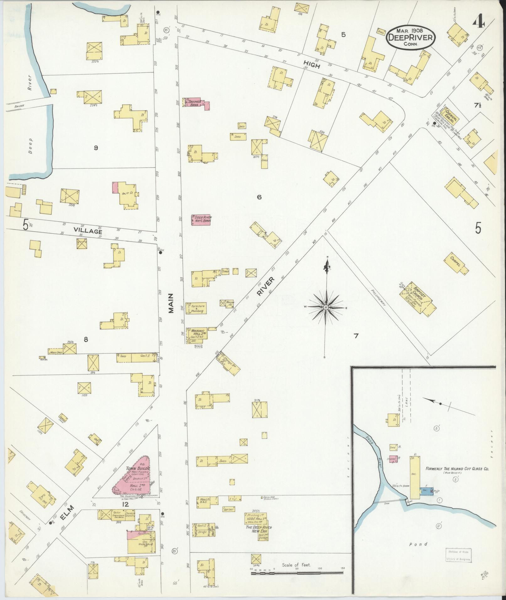 Sanborn Fire Insurance Map from Deep River, Middlesex County, Connecticut (1908), Sheet #0004 - Complete Map Set gallery image, historic Sanborn map, vintage wall art, Connecticut Connecticut