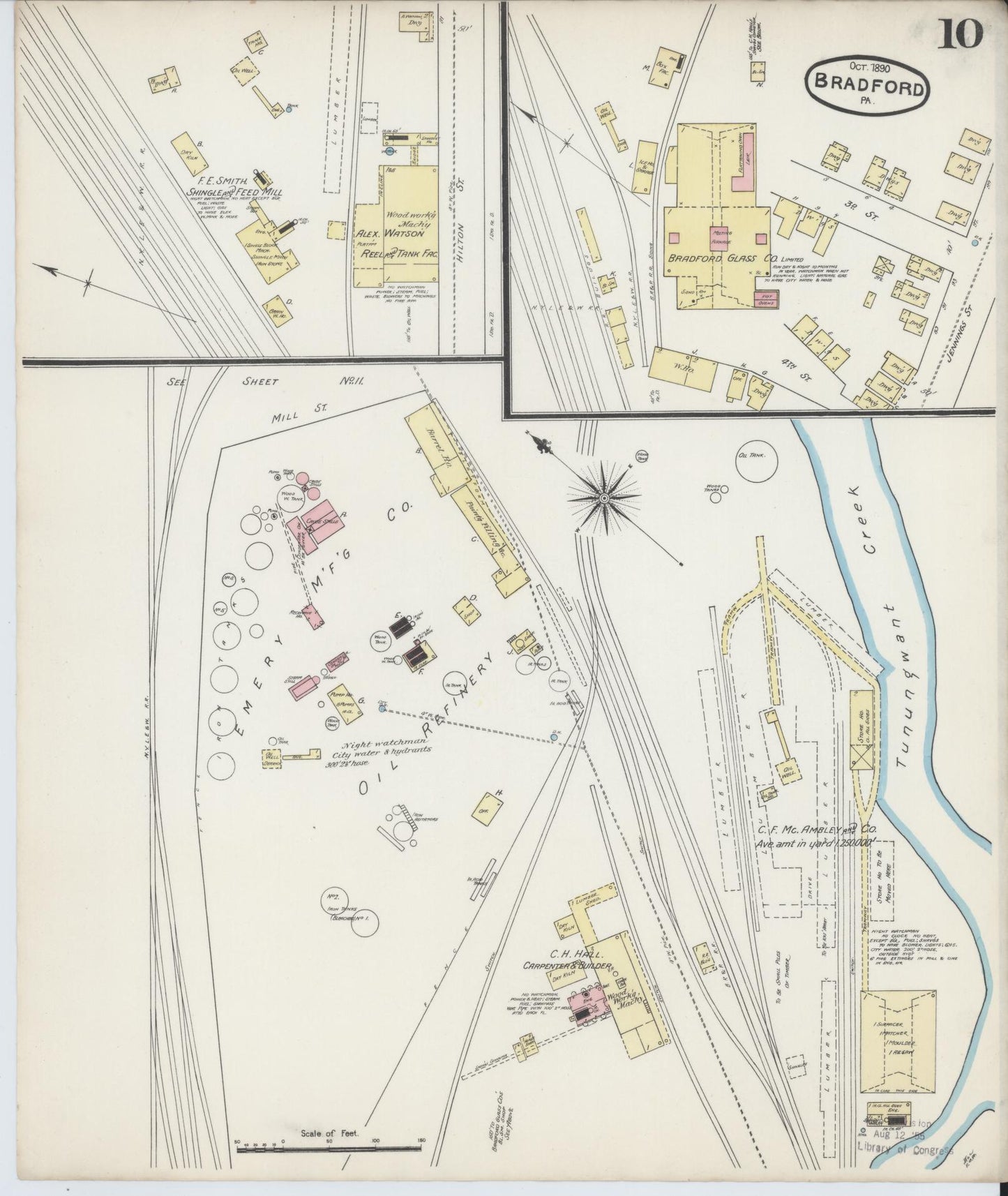 Sanborn Fire Insurance Map from Bradford, McKean County, Pennsylvania (1890), Sheet #0010 - Historic Sanborn Fire Insurance Map Print, vintage old map wall art, antique decor, genealogy gift, Pennsylvania Pennsylvania map