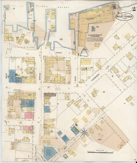 Sanborn Fire Insurance Map from Friday Harbor, San Juan County, Washington (1930), Sheet #0002 - Historic Sanborn Fire Insurance Map Print, vintage old map wall art, antique decor, genealogy gift, Washington Washington map