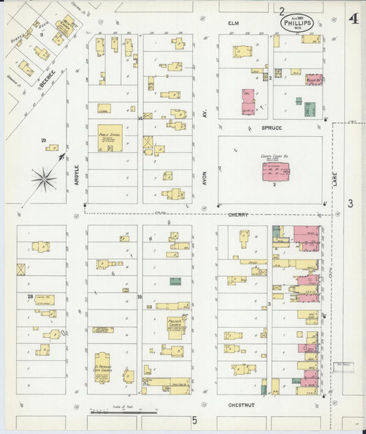 Sanborn Fire Insurance Map from Phillips, Price County, Wisconsin (1901), Sheet #0004 - Historic Sanborn Fire Insurance Map Print, vintage old map wall art, antique decor, genealogy gift, Wisconsin Wisconsin map