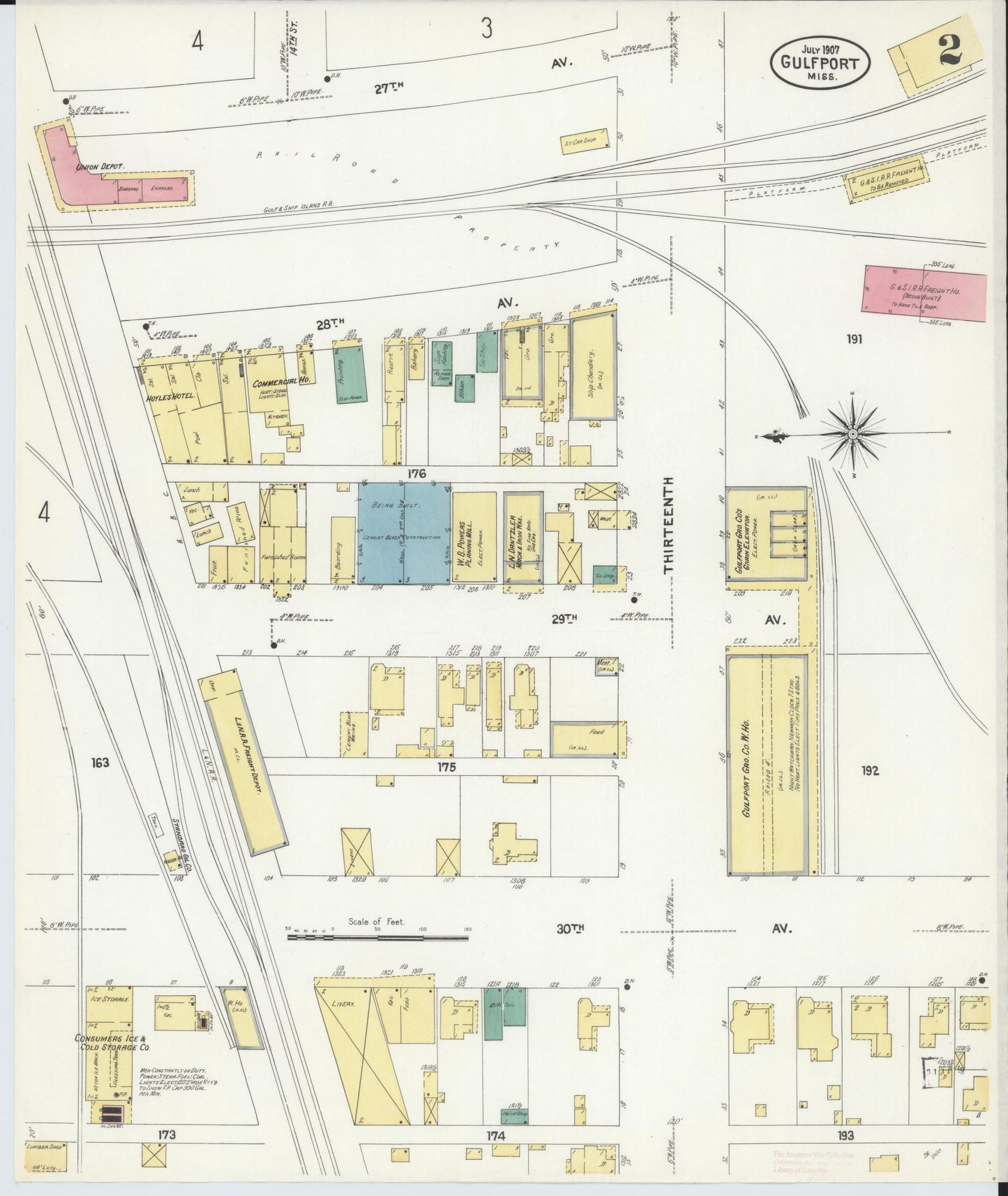 Sanborn Fire Insurance Map from Gulfport, Harrison County, Mississippi (1907), Sheet #0002 - Historic Sanborn Fire Insurance Map Print, vintage old map wall art, antique decor, genealogy gift, Mississippi Mississippi map