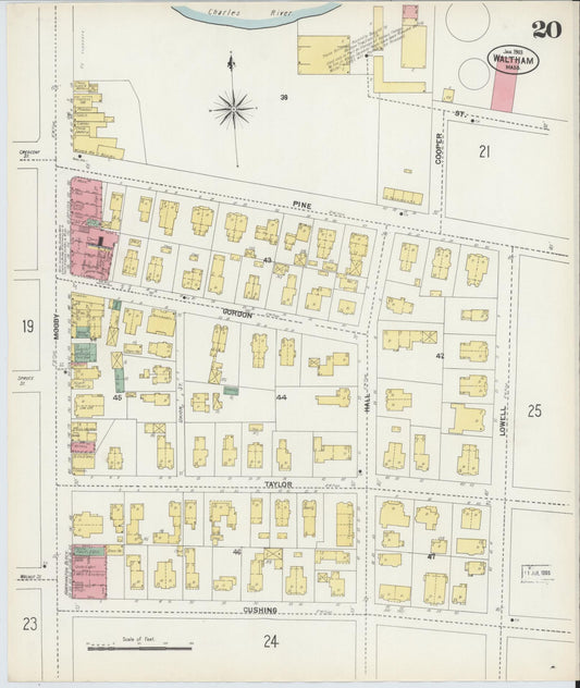 Sanborn Fire Insurance Map from Waltham, Middlesex County, Massachusetts (1903), Sheet #0020 - Historic Sanborn Fire Insurance Map Print, vintage old map wall art, antique decor, genealogy gift, Massachusetts Massachusetts map