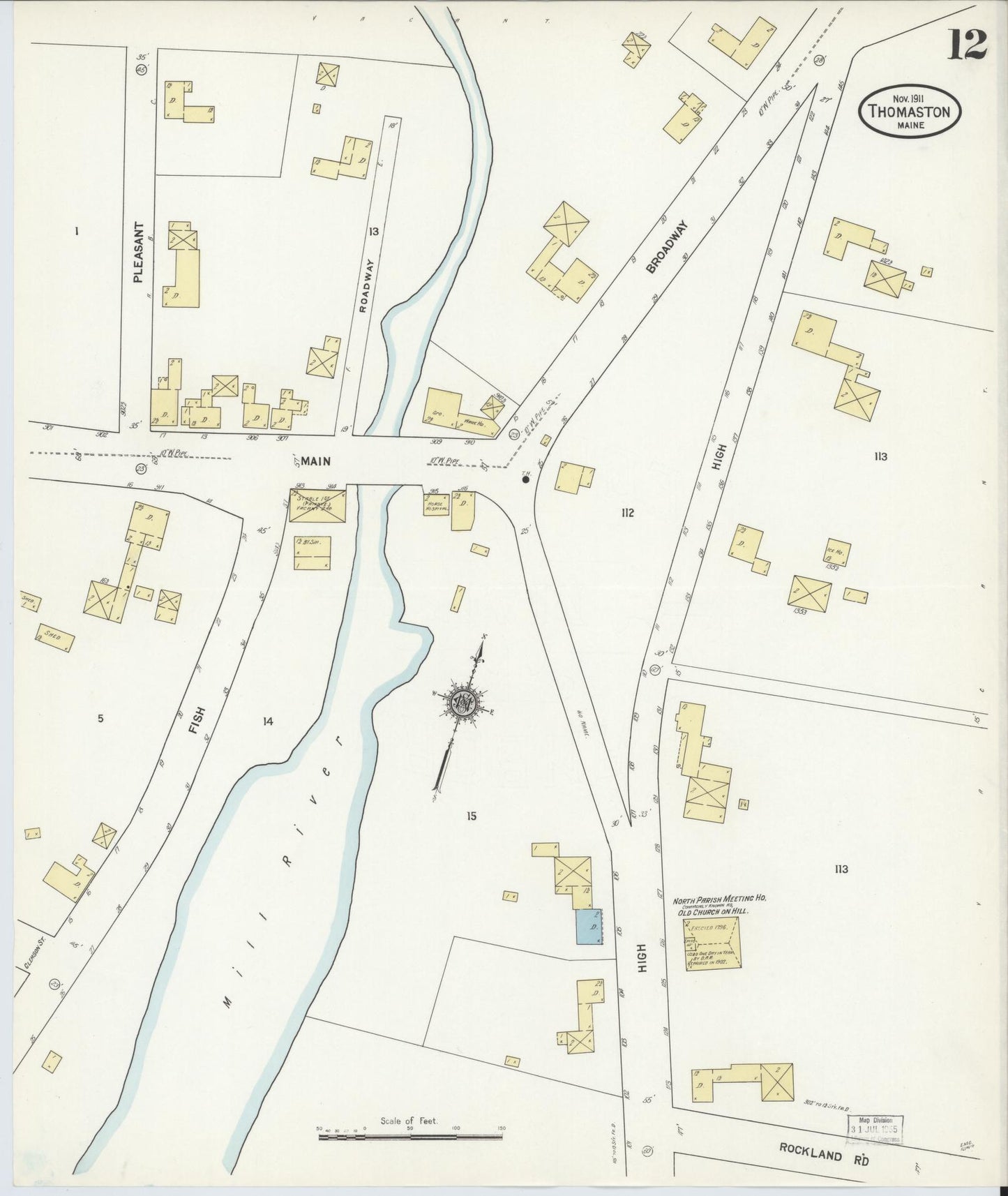 Sanborn Fire Insurance Map from Thomaston, Knox County, Maine (1911), Sheet #0012 - Historic Sanborn Fire Insurance Map Print, vintage old map wall art, antique decor, genealogy gift, Maine Maine map