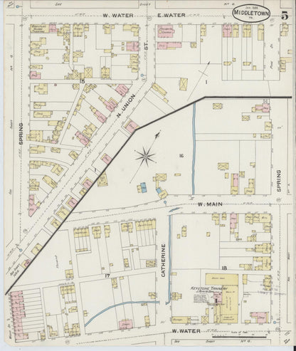 Sanborn Fire Insurance Map from Middletown, Dauphin County, Pennsylvania (1888), Sheet #0005 - Historic Sanborn Fire Insurance Map Print, vintage old map wall art, antique decor, genealogy gift, Pennsylvania Pennsylvania map