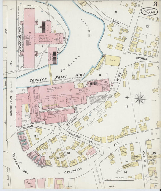 Sanborn Fire Insurance Map from Dover, Strafford County, New Hampshire (1889), Sheet #0003 - Historic Sanborn Fire Insurance Map Print, vintage old map wall art, antique decor, genealogy gift, New Hampshire New Hampshire map