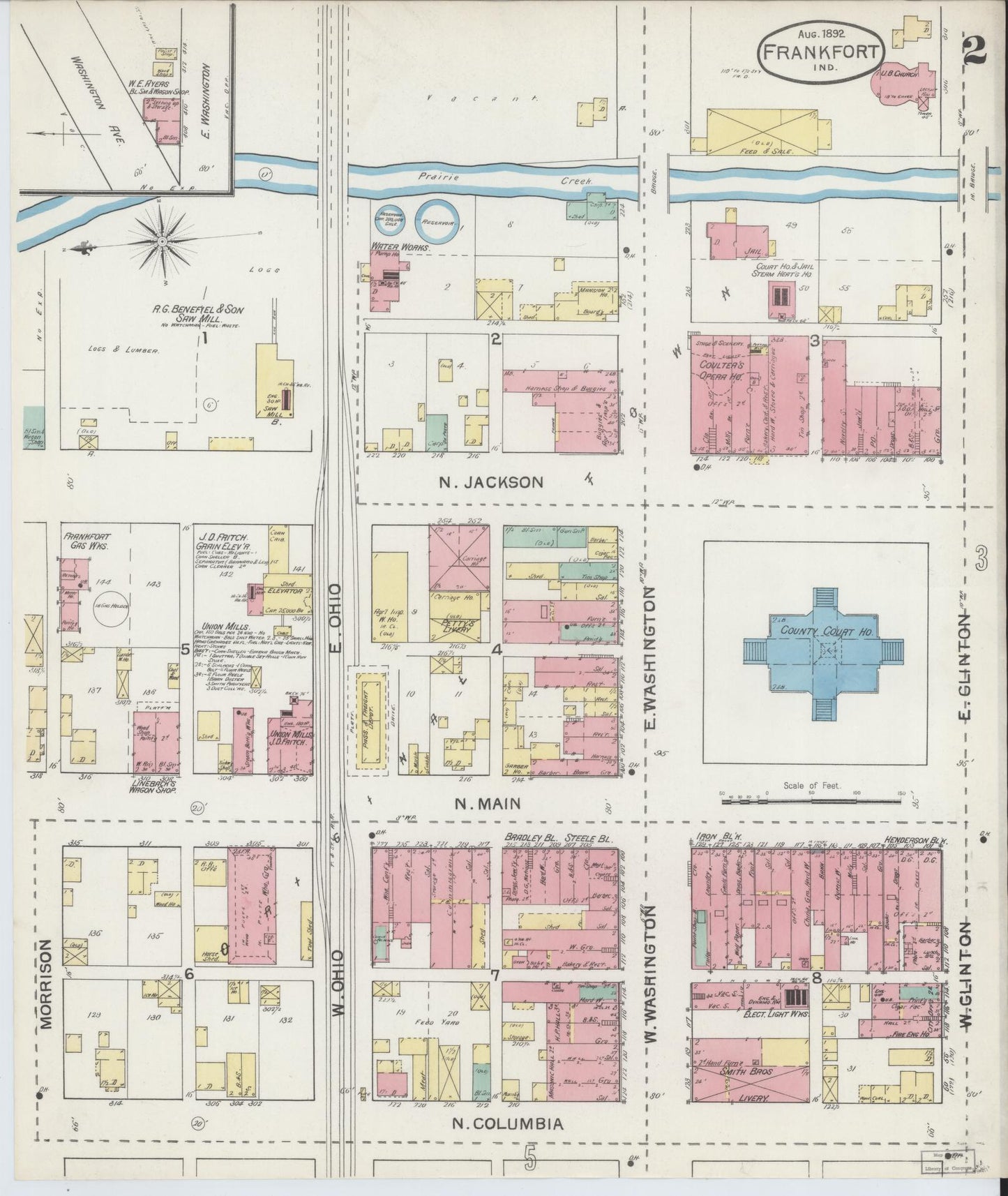 Sanborn Fire Insurance Map from Frankfort, Clinton County, Indiana (1892), Sheet #0002 - Complete Map Set gallery image, historic Sanborn map, vintage wall art, Indiana Indiana