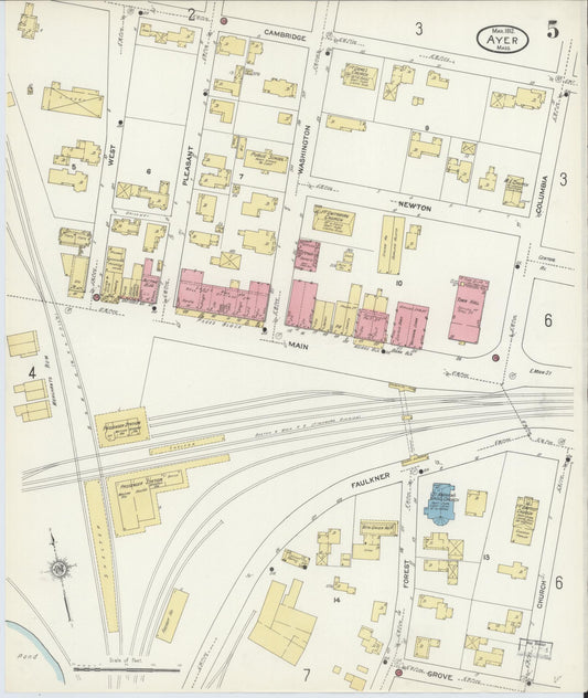 Sanborn Fire Insurance Map from Ayer, Middlesex County, Massachusetts (1912), Sheet #0005 - Historic Sanborn Fire Insurance Map Print, vintage old map wall art, antique decor, genealogy gift, Massachusetts Massachusetts map