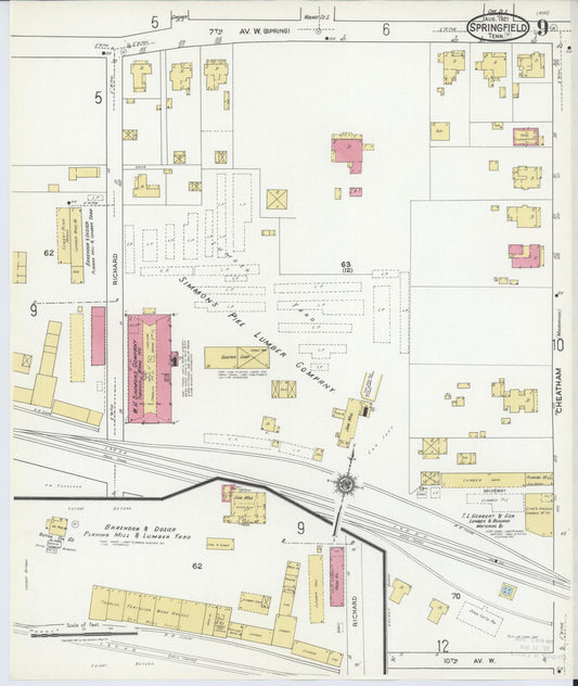 Sanborn Fire Insurance Map from Springfield, Robertson County, Tennessee (1921), Sheet #0009 - Historic Sanborn Fire Insurance Map Print, vintage old map wall art, antique decor, genealogy gift, Tennessee Tennessee map