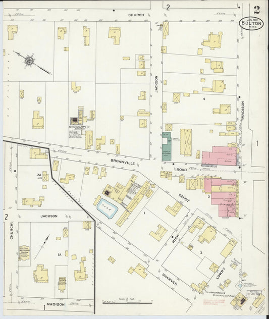 Sanborn Fire Insurance Map from Bolton, Hinds County, Mississippi (1910), Sheet #0002 - Historic Sanborn Fire Insurance Map Print, vintage old map wall art, antique decor, genealogy gift, Mississippi Mississippi map