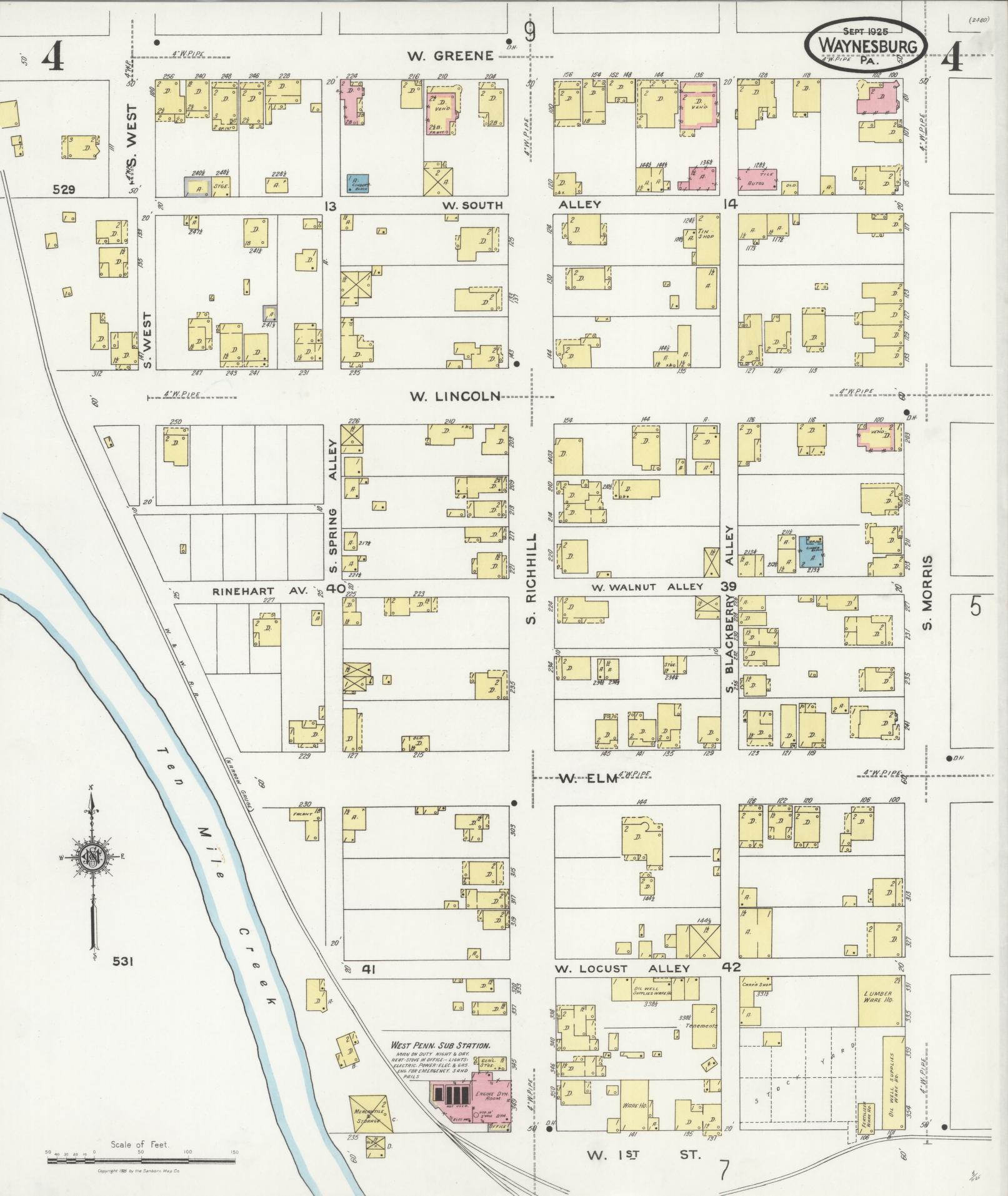 Sanborn Fire Insurance Map from Waynesburg, Greene County, Pennsylvania (1925), Sheet #0004 - Complete Map Set gallery image, historic Sanborn map, vintage wall art, Pennsylvania Pennsylvania