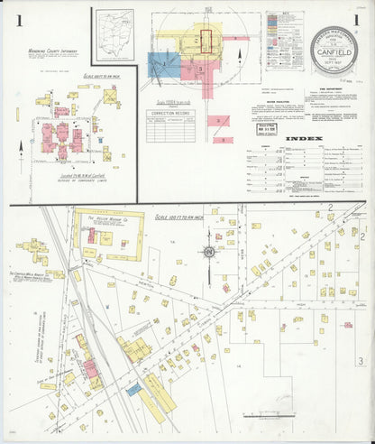 Sanborn Fire Insurance Map from Canfield, Mahoning County, Ohio (1937), Sheet #0001 - Historic Sanborn Fire Insurance Map Print, vintage old map wall art, antique decor, genealogy gift, Ohio Ohio map
