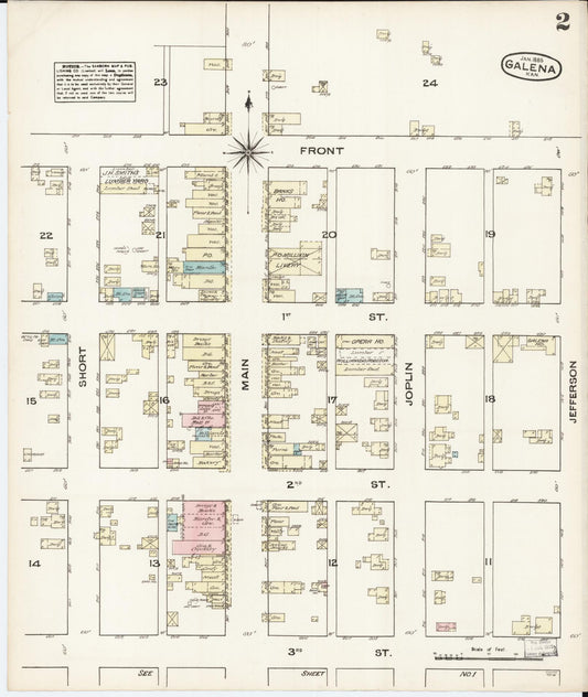 Sanborn Fire Insurance Map from Galena, Cherokee County, Kansas (1885), Sheet #0002 - Historic Sanborn Fire Insurance Map Print, vintage old map wall art, antique decor, genealogy gift, Kansas Kansas map