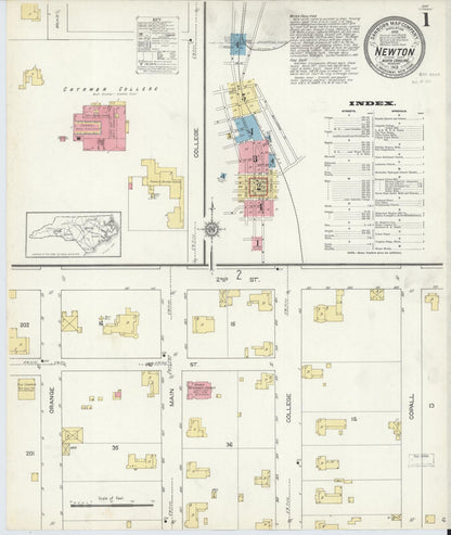 Sanborn Fire Insurance Map from Newton, Catawba County, North Carolina (1913), Sheet #0001 - Historic Sanborn Fire Insurance Map Print, vintage old map wall art, antique decor, genealogy gift, North Carolina North Carolina map