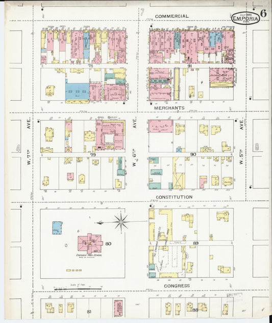 Sanborn Fire Insurance Map from Emporia, Lyon County, Kansas (1893), Sheet #0006 - Historic Sanborn Fire Insurance Map Print, vintage old map wall art, antique decor, genealogy gift, Kansas Kansas map
