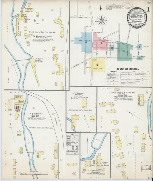 Sanborn Fire Insurance Map from Amherst, Hampshire County, Massachusetts (1892), Sheet #0001 - Complete Map Set gallery image, historic Sanborn map, vintage wall art, Massachusetts Massachusetts