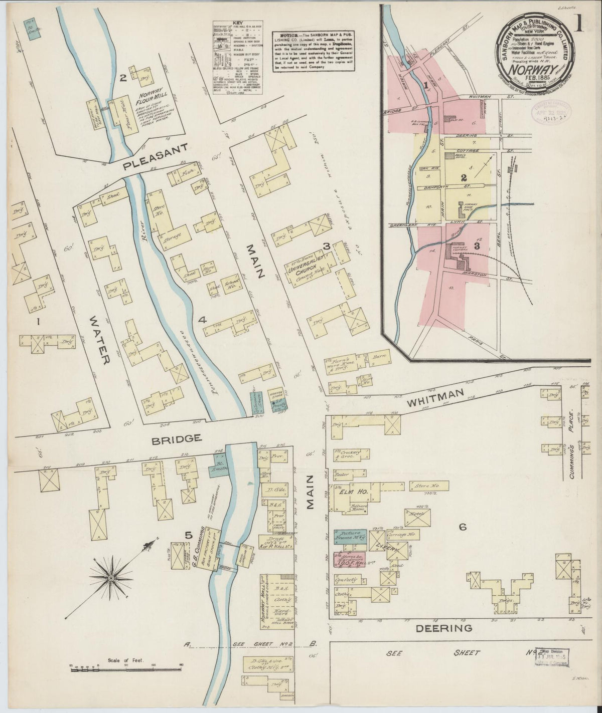 Sanborn Fire Insurance Map from Norway, Oxford County, Maine (1885), Sheet #0001 - Complete Map Set gallery image, historic Sanborn map, vintage wall art, Maine Maine