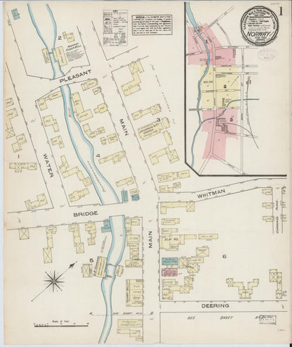 Sanborn Fire Insurance Map from Norway, Oxford County, Maine (1885), Sheet #0001 - Complete Map Set gallery image, historic Sanborn map, vintage wall art, Maine Maine