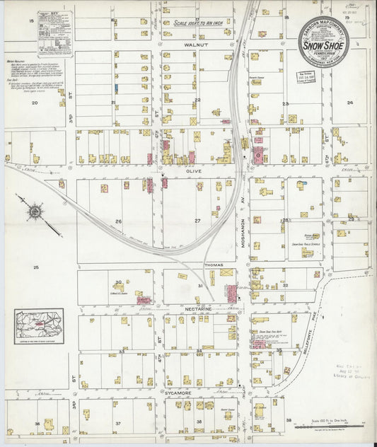 Sanborn Fire Insurance Map from Snow Shoe, Centre County, Pennsylvania (1917), Sheet #0001 - Historic Sanborn Fire Insurance Map Print, vintage old map wall art, antique decor, genealogy gift, Pennsylvania Pennsylvania map