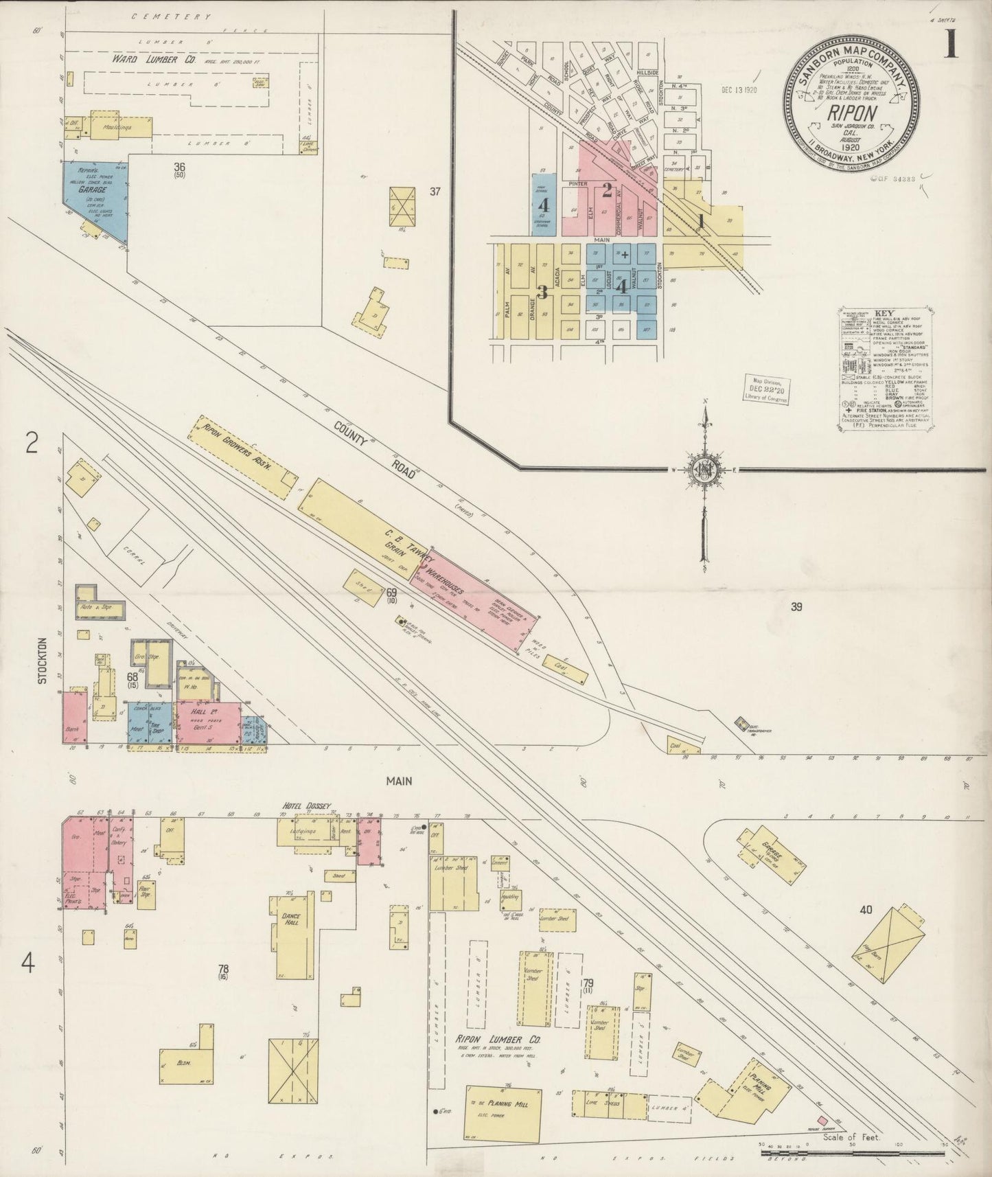Sanborn Fire Insurance Map from Ripon, San Joaquin County, California (1920), Sheet #0001 - Complete Map Set gallery image, historic Sanborn map, vintage wall art, California California