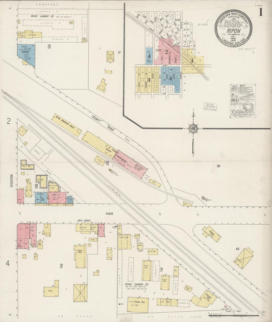 Sanborn Fire Insurance Map from Ripon, San Joaquin County, California (1920), Sheet #0001 - Complete Map Set gallery image, historic Sanborn map, vintage wall art, California California