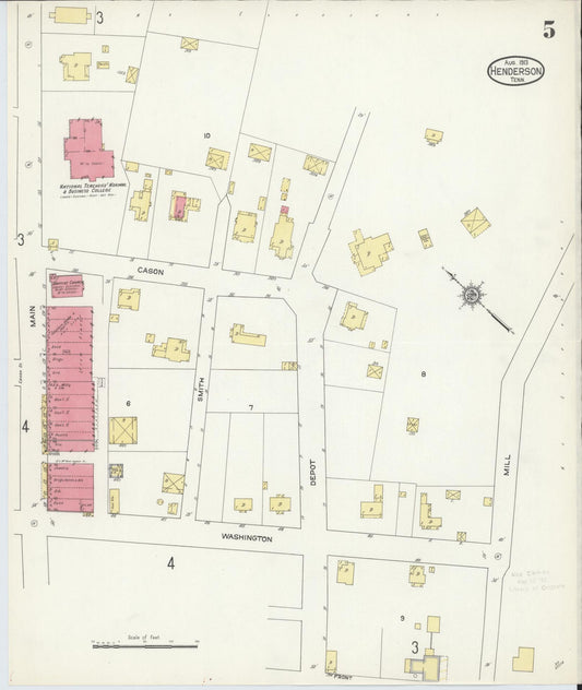 Sanborn Fire Insurance Map from Henderson, Chester County, Tennessee (1913), Sheet #0005 - Historic Sanborn Fire Insurance Map Print, vintage old map wall art, antique decor, genealogy gift, Tennessee Tennessee map