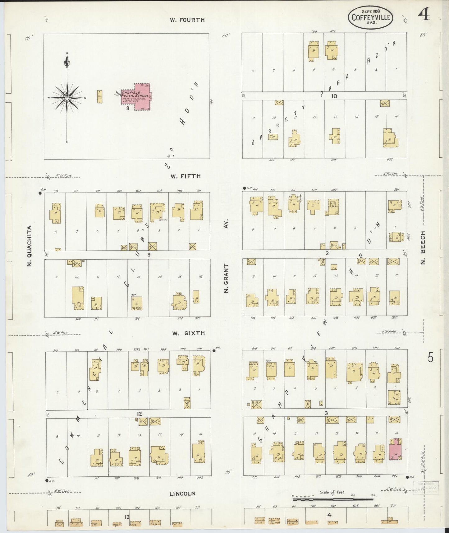 Sanborn Fire Insurance Map from Coffeyville, Montgomery County, Kansas (1908), Sheet #0004 - Complete Map Set gallery image, historic Sanborn map, vintage wall art, Kansas Kansas