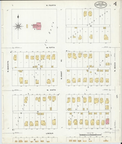 Sanborn Fire Insurance Map from Coffeyville, Montgomery County, Kansas (1908), Sheet #0004 - Complete Map Set gallery image, historic Sanborn map, vintage wall art, Kansas Kansas