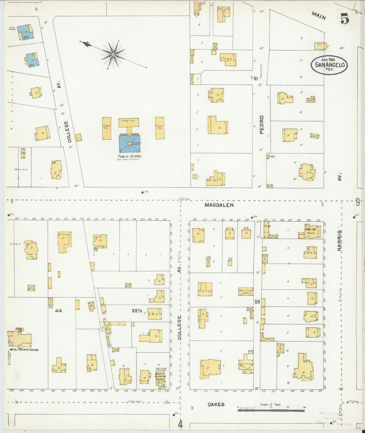 Sanborn Fire Insurance Map from San Angelo, Tom Green County, Texas (1904), Sheet #0005 - Complete Map Set gallery image, historic Sanborn map, vintage wall art, Texas Texas