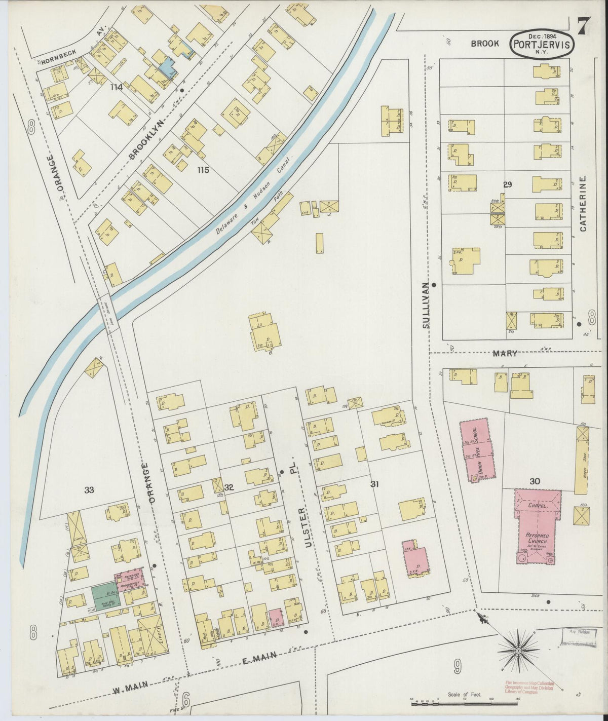 Sanborn Fire Insurance Map from Port Jervis, Orange County, New York (1894), Sheet #0007 - Historic Sanborn Fire Insurance Map Print, vintage old map wall art, antique decor, genealogy gift, New York New York map