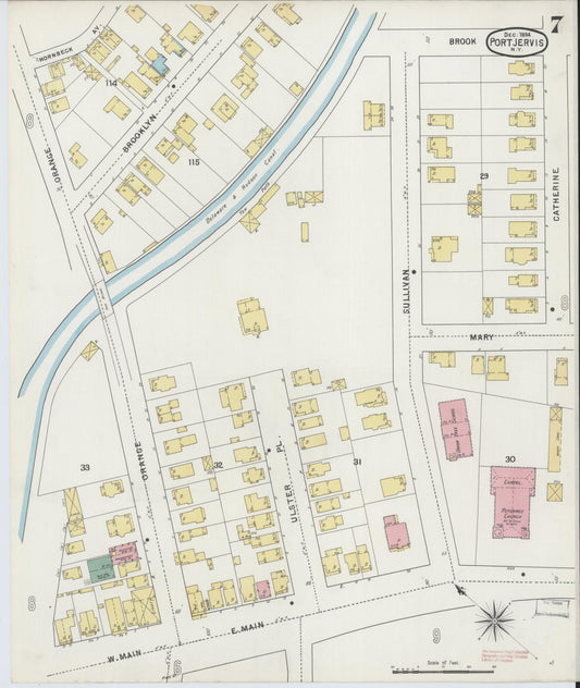 Sanborn Fire Insurance Map from Port Jervis, Orange County, New York (1894), Sheet #0007 - Historic Sanborn Fire Insurance Map Print, vintage old map wall art, antique decor, genealogy gift, New York New York map