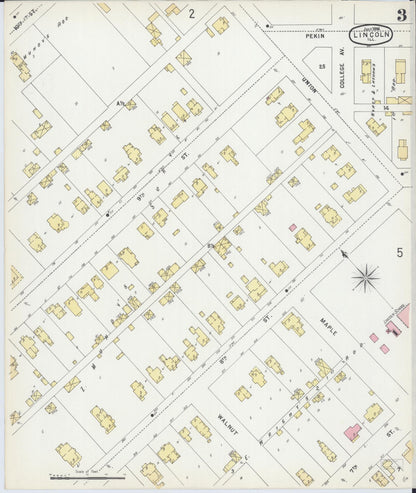 Sanborn Fire Insurance Map from Lincoln, Logan County, Illinois (1896), Sheet #0003 - Historic Sanborn Fire Insurance Map Print, vintage old map wall art, antique decor, genealogy gift, Illinois Illinois map