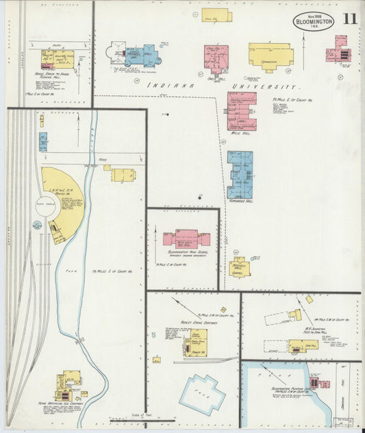 Sanborn Fire Insurance Map from Bloomington, Monroe County, Indiana (1898), Sheet #0011 - Historic Sanborn Fire Insurance Map Print, vintage old map wall art, antique decor, genealogy gift, Indiana Indiana map