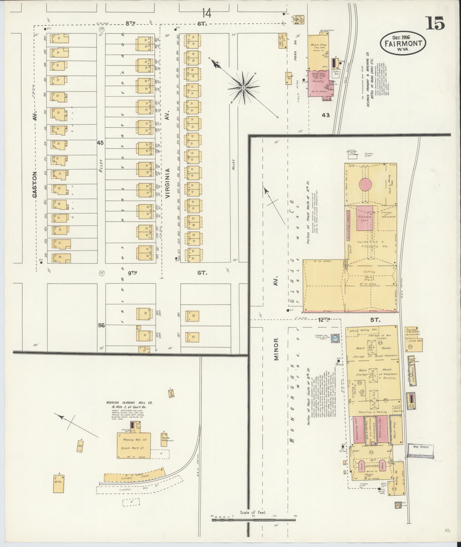 Sanborn Fire Insurance Map from Fairmont, Marion County, West Virginia (1906), Sheet #0015 - Complete Map Set gallery image, historic Sanborn map, vintage wall art, West Virginia West Virginia
