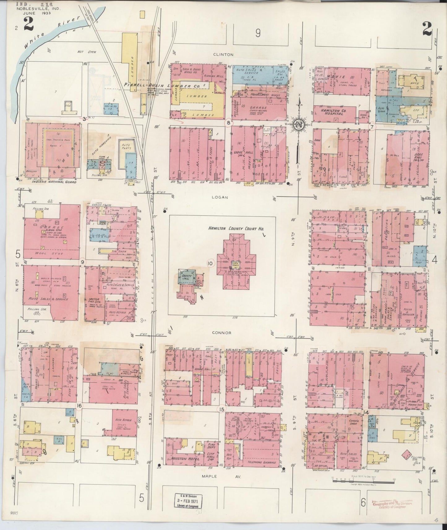 Sanborn Fire Insurance Map from Noblesville, Hamilton County, Indiana (1947), Sheet #0002 - Complete Map Set gallery image, historic Sanborn map, vintage wall art, Indiana Indiana