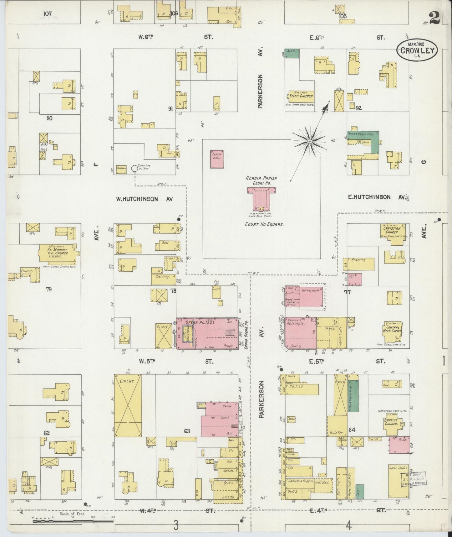 Sanborn Fire Insurance Map from Crowley, Acadia Parish, Louisiana (1902), Sheet #0002 - Complete Map Set gallery image, historic Sanborn map, vintage wall art, Louisiana Louisiana