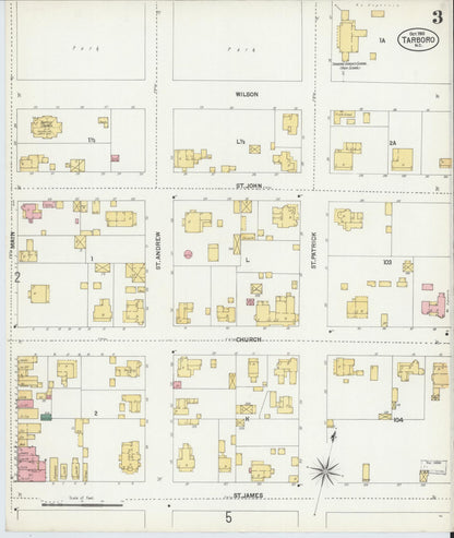 Sanborn Fire Insurance Map from Tarboro, Edgecombe County, North Carolina (1901), Sheet #0003 - Complete Map Set gallery image, historic Sanborn map, vintage wall art, North Carolina North Carolina